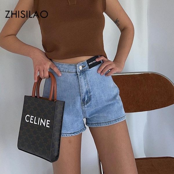 

women's jeans zhisilao 2021 summer tight shorts fashion light blue denim high waist vintage slim mini street