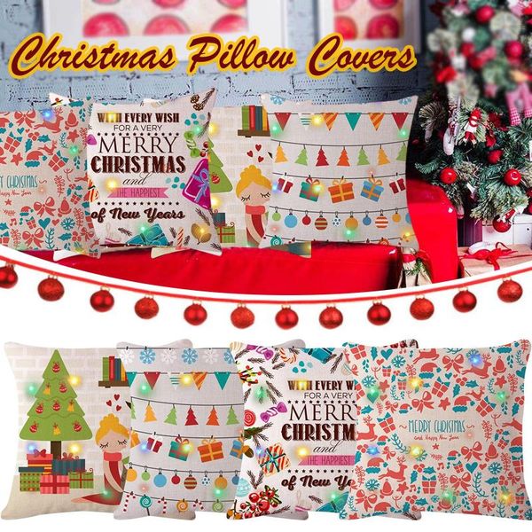 

pillow case e4pcs christmas fairy lights led cushion cover polyester short plush covers decoration gifts pillowcase
