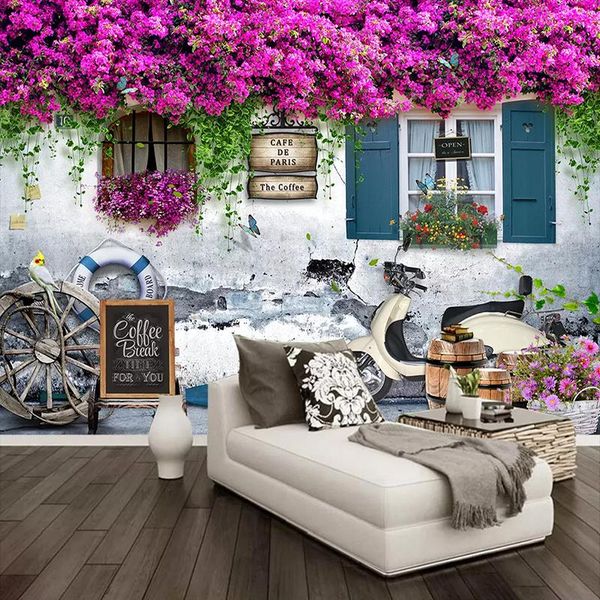 

wallpapers drop po wallpaper 3d stereo window rose flowers murals cafe romantic background wall painting home decor
