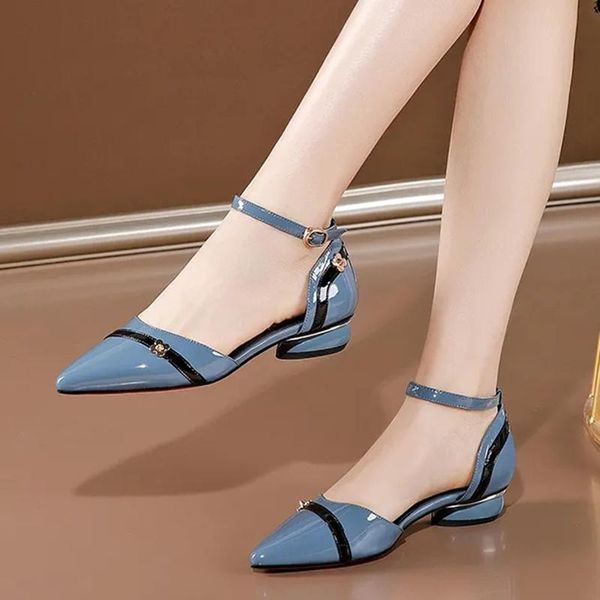 

pointed pu leather mixed colors low-heeled sandals summer light non-slip designer shallow comfortable office shoes womens shoes, Black