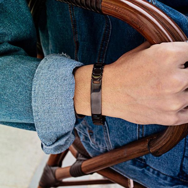 

charm bracelets japanese and korean style personalized men's stainless steel bracelet black smooth diy lettering jewelry, Golden;silver