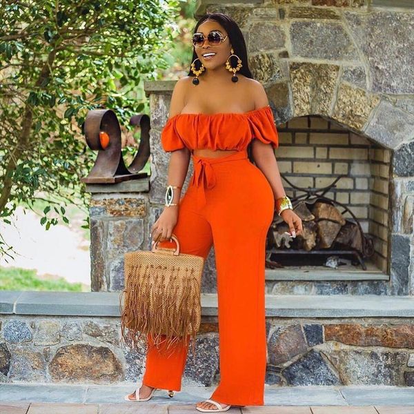 

off shoulder slash jumpsuit womenpant hollow out lace up elegant rompers wide leg orange solid playsuit overalls party outfit, White