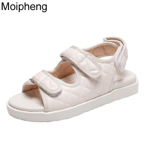 

sandals moipheng fashion designer shoes ladies hook&loop flat comfortable pu leather lovers platform, Black