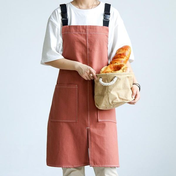 

aprons solid canvas women apron kitchen accessories pocket cafe baking adjustable house cleaning pinafore painting cooking
