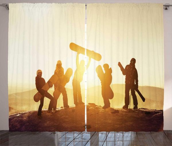 

curtain & drapes snow mountain curtains silhouette of snowboard skiers celebrating snowy hill art image living room bedroom window