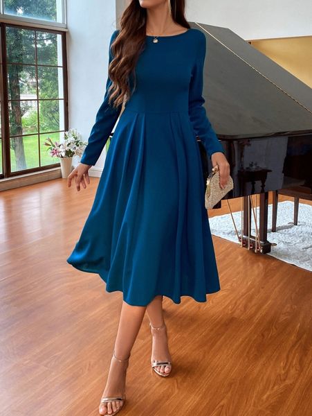 

solid zip back plicated hem dress p0mh#, Black;gray