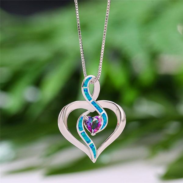 

pendant necklaces rongxing blue white fire opal necklace silver color big heart snake for women purple zircon wedding choker