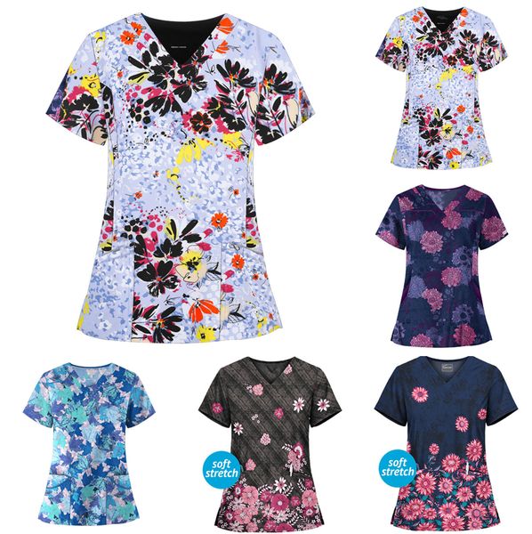 

nursing uniforms workwear ladies short sleeves decorating on v pocket women clown jacks full accessories nurse qr7s, White;black