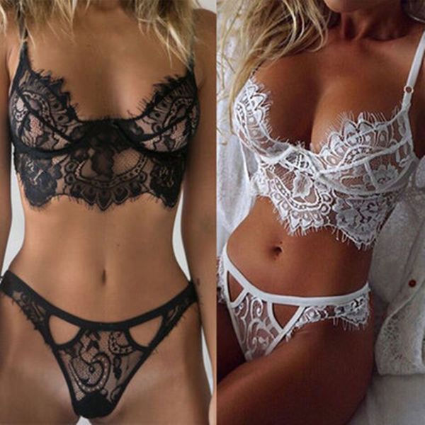 

women lace sling girl hollow suit lady fashion underwear set, Black;white