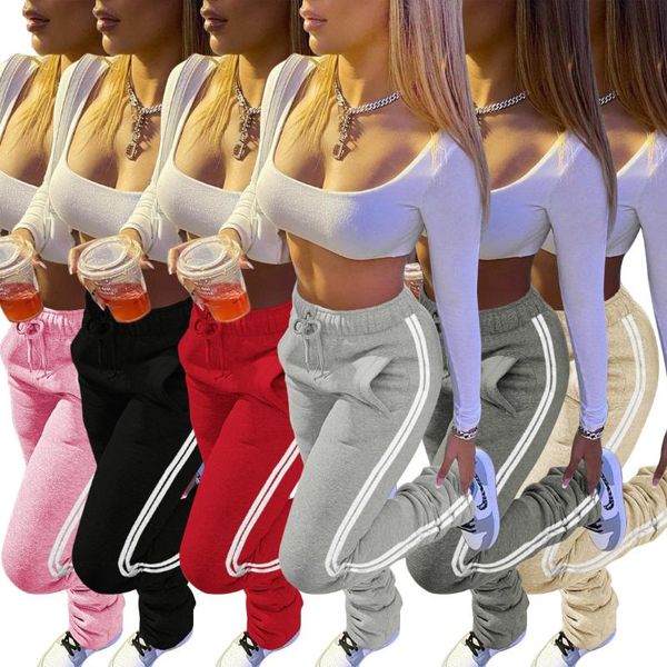 

women's pants & capris stacked leggings sweatpants women striped high waist bell bottom ruched stack trousers draped jogger fitness car, Black;white