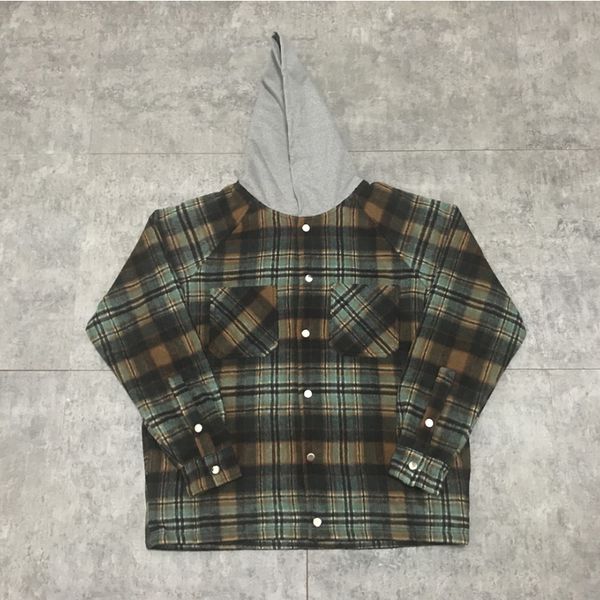 

2021 new heavy fabric represent flannel jacket hoodies men women slightly hooded plaid wool jersey coats pullover sy92, Black