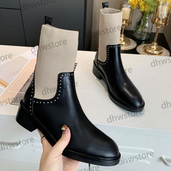 

women winter letter knights socks boots luxury designed ankle boots flat platform long boots genuine leather shoes with box, Black