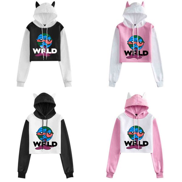 

hoodie wholesale juice wrld printed fashion cat ear navel sweater, Black