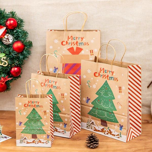 

gift wrap 12pcs christmas kraft paper bag santa claus year party pakcaging handle child favors cookies snack decoration