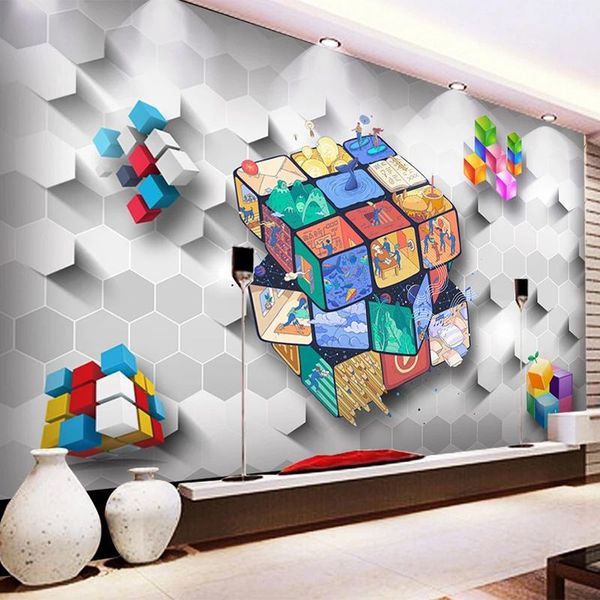 

wallpapers drop custom any size mural wallpaper 3d stereo colorful magic cube wall painting mall background sticker fresco