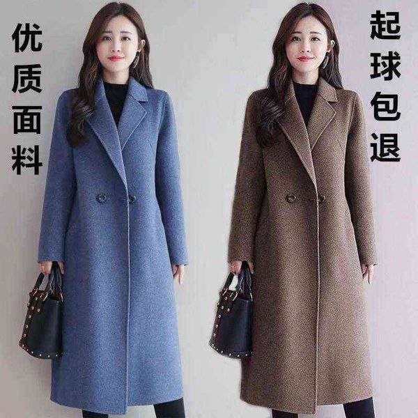 

woolen coat women's spring and autumn middle long large woolen cloth korean loose women, Black