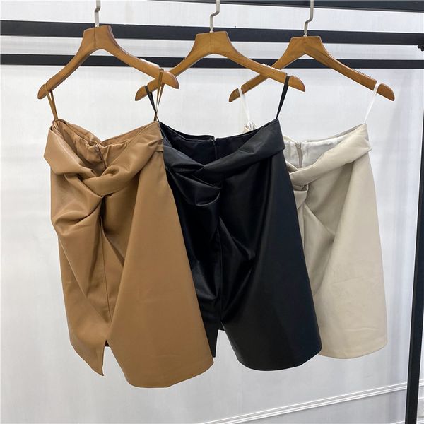 

2021 new saias curtas de couro falso feminino cintura alta trs cores mini saia feminina novo kzh1, Black