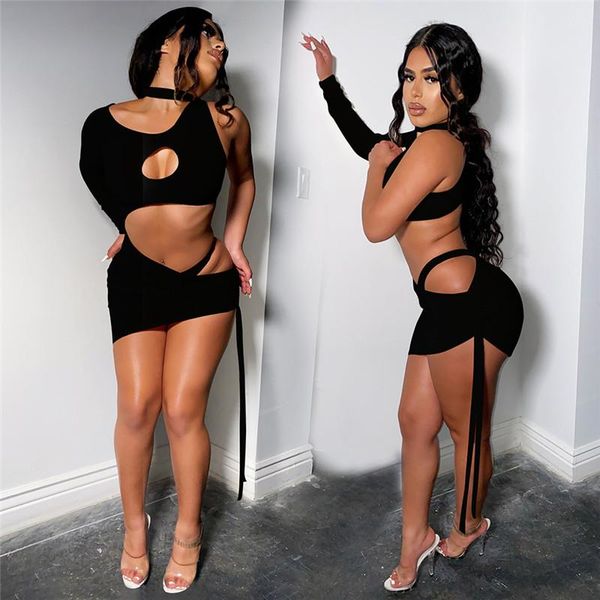 

casual dresses hollow out 2021 women dress off shoulder single long sleeve high waist bodycon smin pencil clubwear, Black;gray