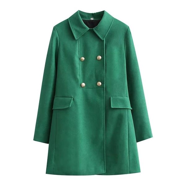 

women's wool & blends women spring autumn solid green oversize long jacket female turn down collar double breasted pocket overcoat chic, Black
