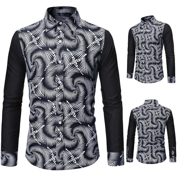 

men's fashion stitching printed slim long sleeve shirt 1603-7029, White;black