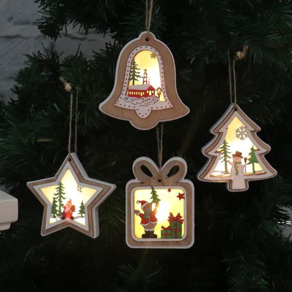 Newwooden LED Noel Ağacı Süs Noel Baba Kardan Adam Dekorasyon Asılı Süsler Ile Işık Noel Star Bell Şekilli Süslemeleri LLE9096