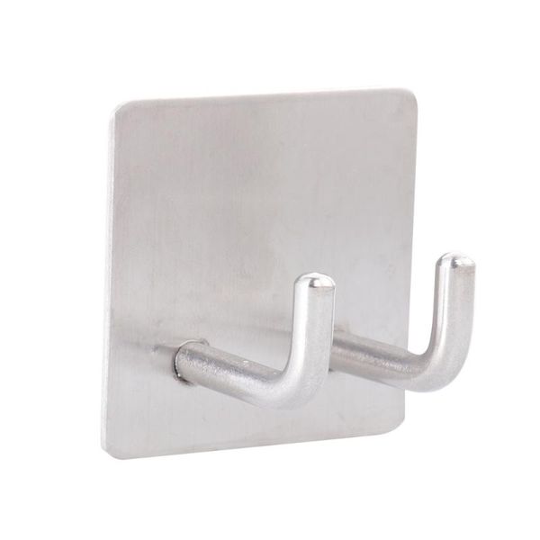 

hooks & rails 1pc adhesive 304 stainless steel hat punch wall hangers hooks(double stright hook pattern)
