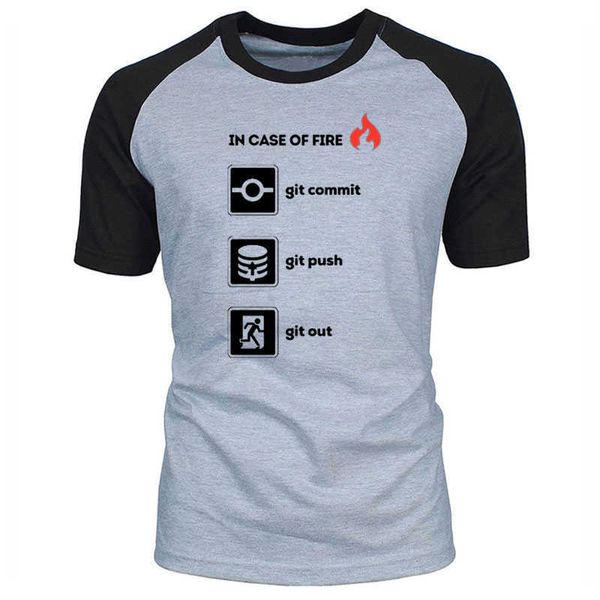 Летнее 100% Хлопок Высочайшее качество Смешные О o Шеи Программист Рубашка- В случае Огненного Гита Commit Push Out Графические футболки EU Размер 210629