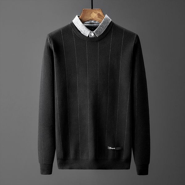 

sweaters knit spring and autumn lapel men's sweater shirt two collar business casual solid color coat work, White;black