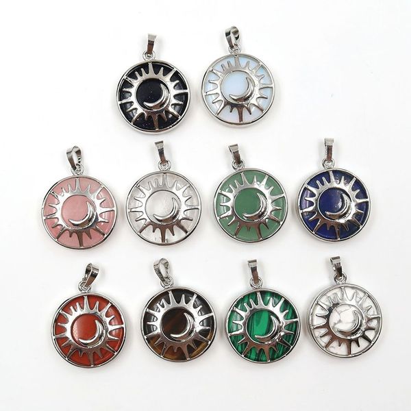

natural stone amethysts rose quartz chakra lapis alloy sun and moon pendants charms for necklace jewelry accessories marking, Bronze;silver