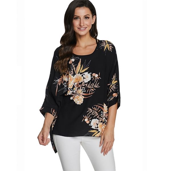 

bhflutter plus size blouse shirt women fashion vintage black chiffon blouses ladies batwing casual summer tunics ropa mujer 210225, White