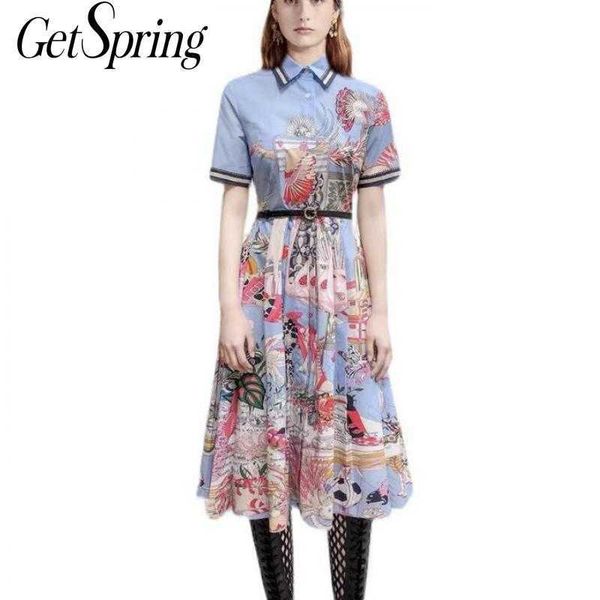 

getspring women dress short sleeve printing shirt dresses plus size vintage long flower girl summer 210601, Black;gray