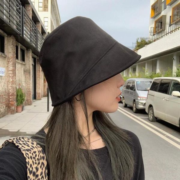 

wide brim hats fashion suede women bucket hat irregular solid color fisherman autumn casual flat panama cap sunhat, Blue;gray