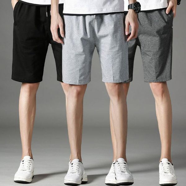 

summer new men's casual sport shorts solid men running sports pants joggers knee length homewear sweatpants with zipper pockets, Black;blue