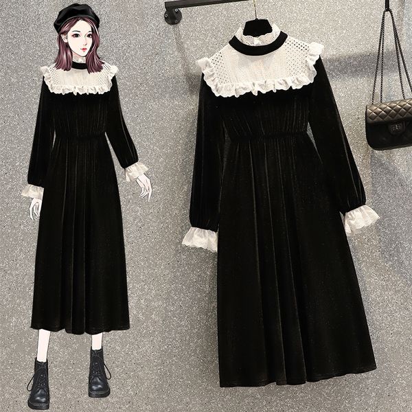 

hair of the vintage black shreds dressed as spring party hollow autumn off long ruff velvet women's dresses big clothes 8o2w, Black;gray