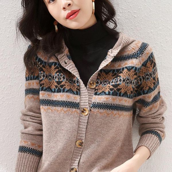 

women's knits & tees autumn women cardigans 100% wool knitted sweater hooded cardigan 2021 fashion casual pattern long sleeve elegant o, White