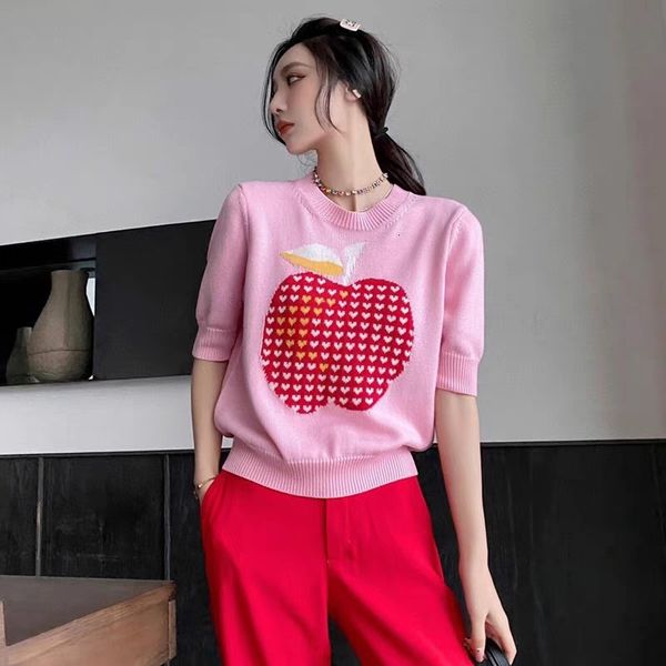 

women's sweaters 262233 pink female spring summer classic luxury design wool short sleeve sweater fruit xc5j, White;black