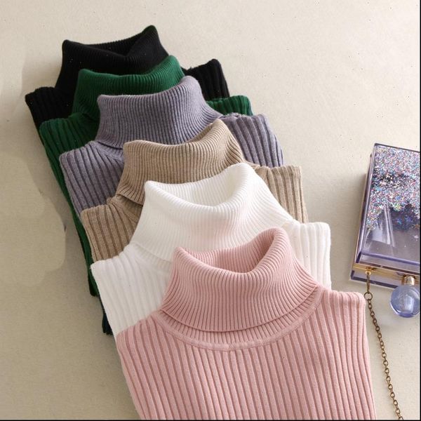 

2021 new winter autumn turtleneck sweater women chic long sleeve knitted pullover skinny elastic soft sweater pull femme sweter, White;black