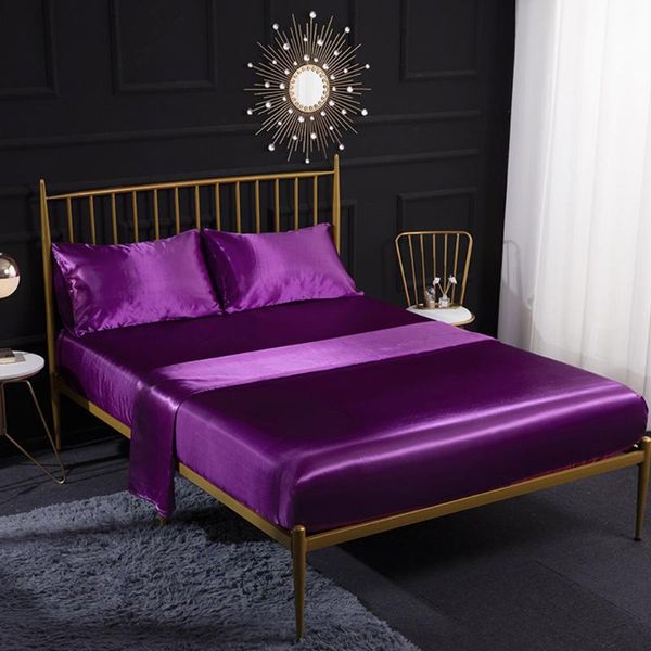 

4pcs fitted cover comfortable with pillowcase satin sheets set wrinkle deep pocket silky smooth l solid home bedding