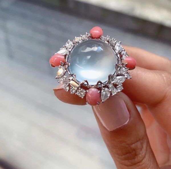 

exaggerated oval quartz crystal ring clear bright opal rings jewelry wholesale for women girls gift dropshipping, Slivery;golden
