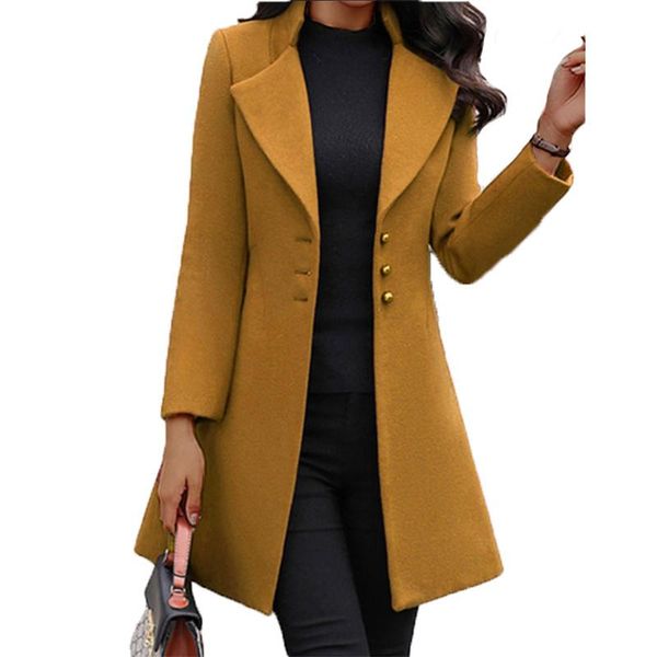 

women's wool & blends winter woolen coat women 2021 autumn korean slim jacket yellow gray black fashion thicken long female gh892