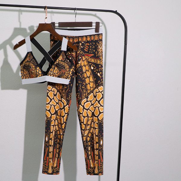 

dragon print suits padded push up women's two-piece tracksuits outdoor yoga running cycling swimming sports clothes suits, Black