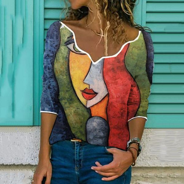 

2021 new spring women's printed lady wave neckline collar women v neck half sleeve t-shirt female retro fashion pullover tshirts zq4b 1, White