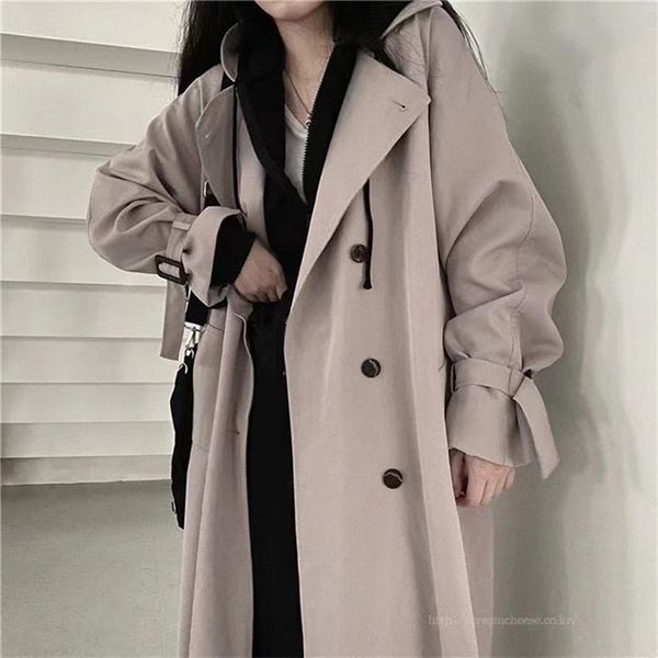 

woman windbreaker coat black retro british style spring medium long korean preppy fashion loose women oversize 210825, Tan;black