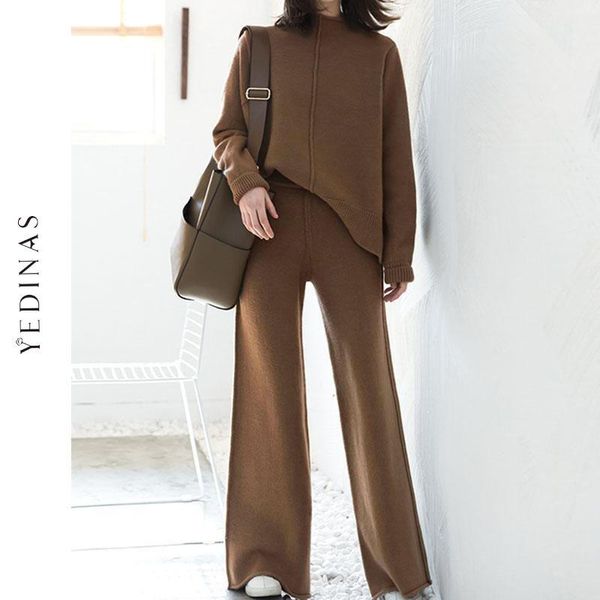 

women's two piece pants yedinas korean womens tracksuit set knitted warm and 2021 winter casual 2 sets outfits knit, White