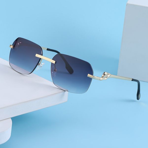 

fashion metal leopard head sunglasses men frameless cut edge art net red same eyeglasses anti blu ray decorative glasses sell trendy luxuly, White;black