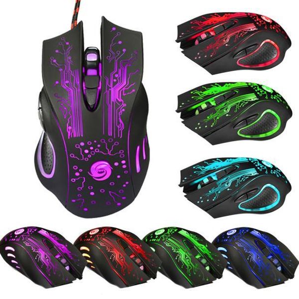 

wired mouse led 7 colors optical mouse ergonomic 6 button 5500 dpi usb professional gaming pro mice black for pc laptop