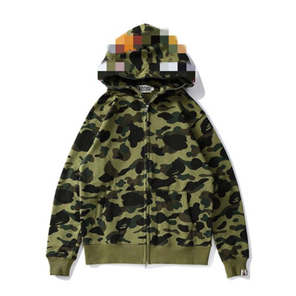 

mens embroidery printing hoodies fashion teenager cardigan zipper hooded designer autumn camouflage fleece brand pullover sweatshirts, Black