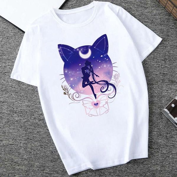 

wvioce harajuku sailor moon tshirt cartoon cat printed womens t shirt 90s harajuku t-shirt hip hop women shirts summer t shirt, White