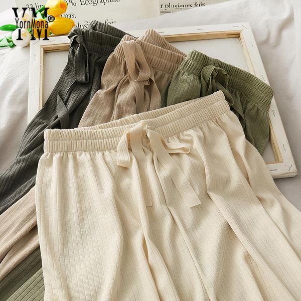 

women's pants & capris yornmona women all match wide leg trousers 2021 comfy fashion summer chic elastic high waist, Black;white