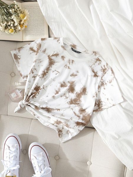 

tie dye round neck tee e1vg#, White